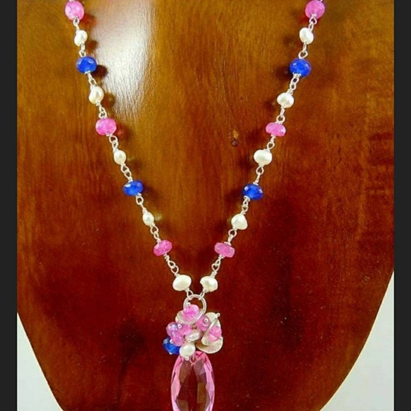 Sautoir Vintage Magnifique Avec Perles De Murano Et Verre - Bijou Occasion Original
