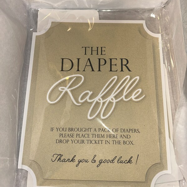 Diaper Raffle Game Kit With Sign and Mini Card Box in Kraft Brown and ...