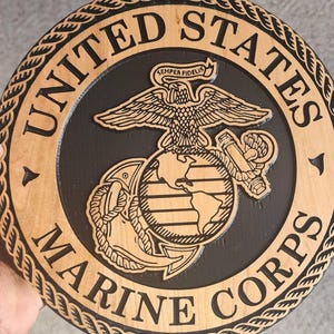 U.S. Marine Corps EGA Wood Carved Plaque, Veteran Wall Art
