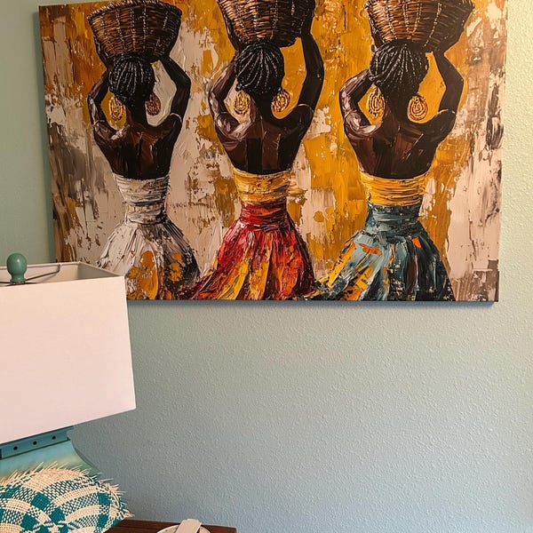 Annette's African Women Canvas Print - Extra Large Afro Boho Wall Art on Museum-Grade Canvas canvas print in their home — Antarmada