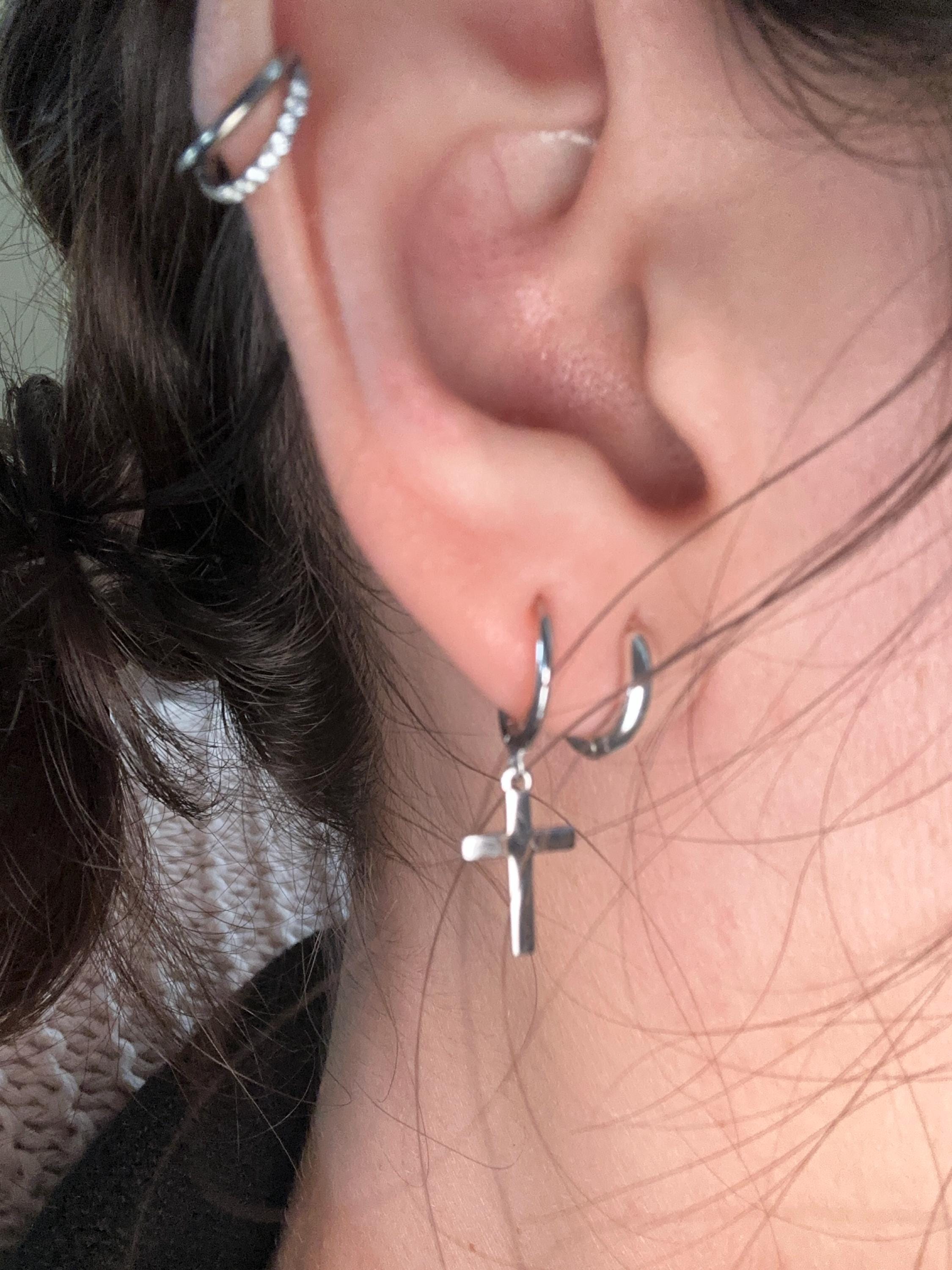 Dainty & Minimalist Cross Shaped Charm Huggie Hoop Earrings