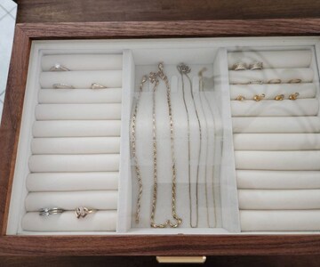 Glass Lid 2 Layer Jewelry Box with Drawer, Solid Walnut Wood Large Jewelry Organizer for Earring Bracelet Necklace Ring Storage,Gift for Her