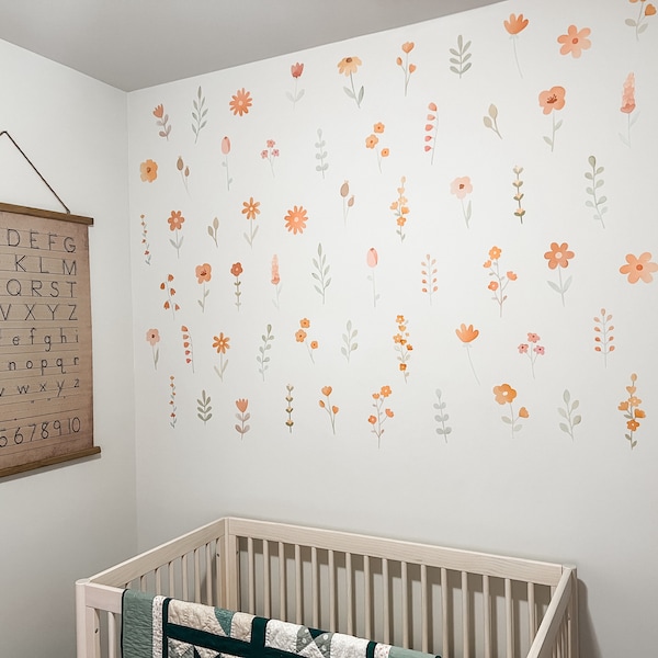 Wildflower Wall Decals - Nursery Decor, Watercolor Floral Wall Art ...
