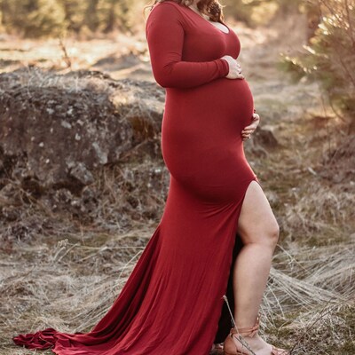 Long Sleeve V Neck Dress/ Maternity Dress for Photoshoot, Long Sleeve ...