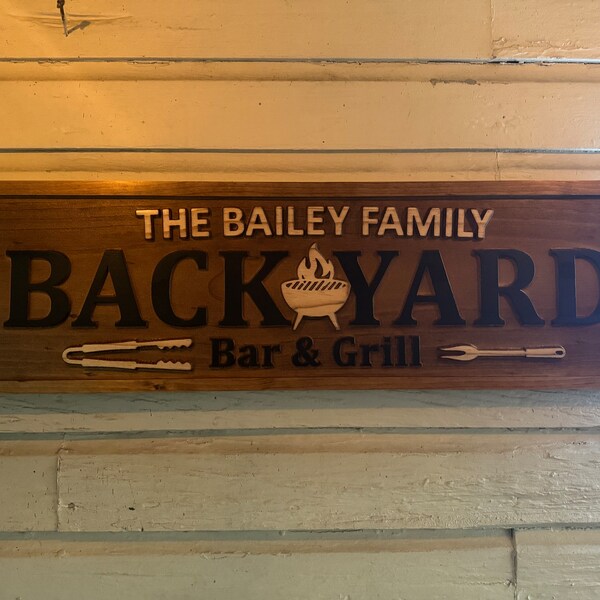 Personalized Backyard Bar & Grill Metal Sign - Family Name with up to 6 Dogs - 856IAJ main image 1