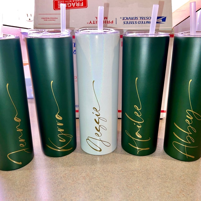 Custom Bridesmaids Skinny 20 oz Double Wall Stainless Steel Travel Tumbler with Straw Koyal Wholesale