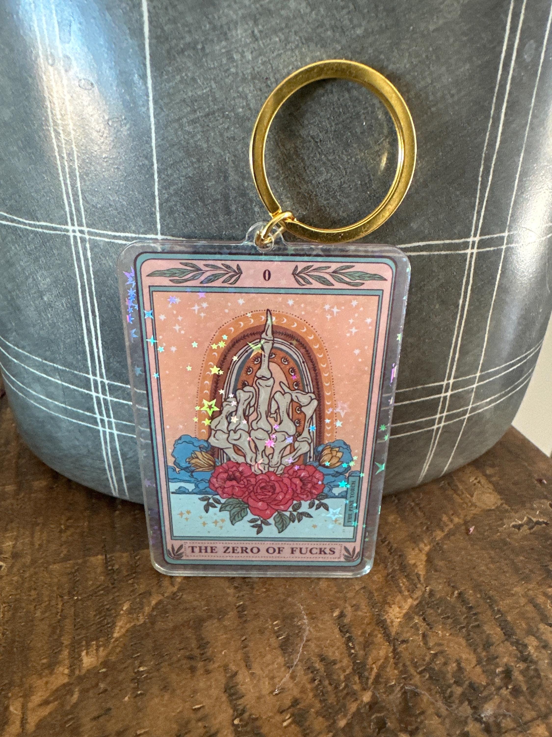 The Zero of Fs Tarot Card Holographic Keychain, Funny Skeleton Tarot Card keychain, Tarot Card Gift, Acrylic Tarot Keychain, Tarot Keychain