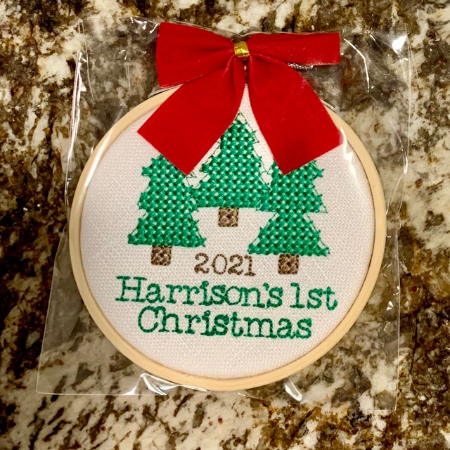  Vintage Style Cross Stitch Embroidered Christmas Ornaments -  Great Gifts for Children and Toddlers (Station Wagon, Personalized) :  Handmade Products