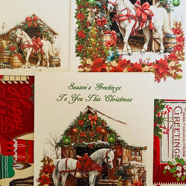 JPEG Watercolor Winter Red Barn With a White Horse and Christmas ...