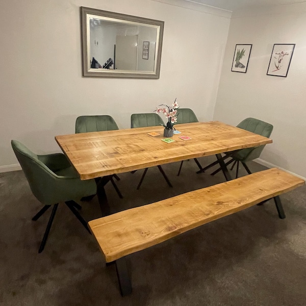 Firsby XF Live Edge Dining Table Rustic Solid Wood Industrial Steel ...