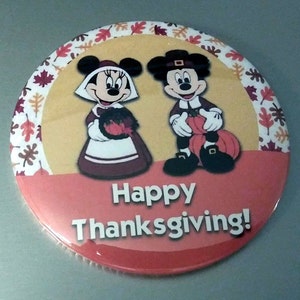Happy Thanksgiving Button Mickey and Minnie Mouse Button -  Portugal