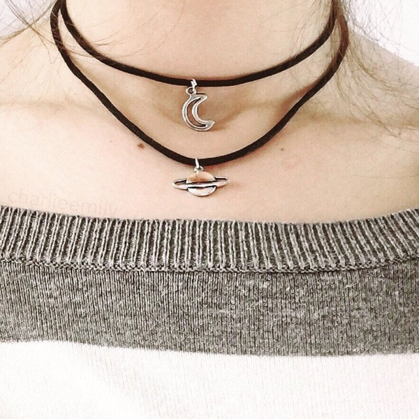 90s Moon Choker Necklace - Black Cord, Silver/gold Crescent Charm - Etsy