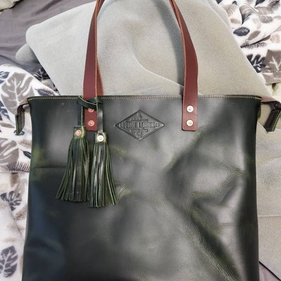Green Leather Tote Bag for Women Leather Bag Leather Purse Handbag ...