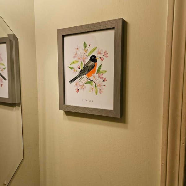 Michigan Robin Art Print | Apple Blossom Watercolor Home Decor - Etsy
