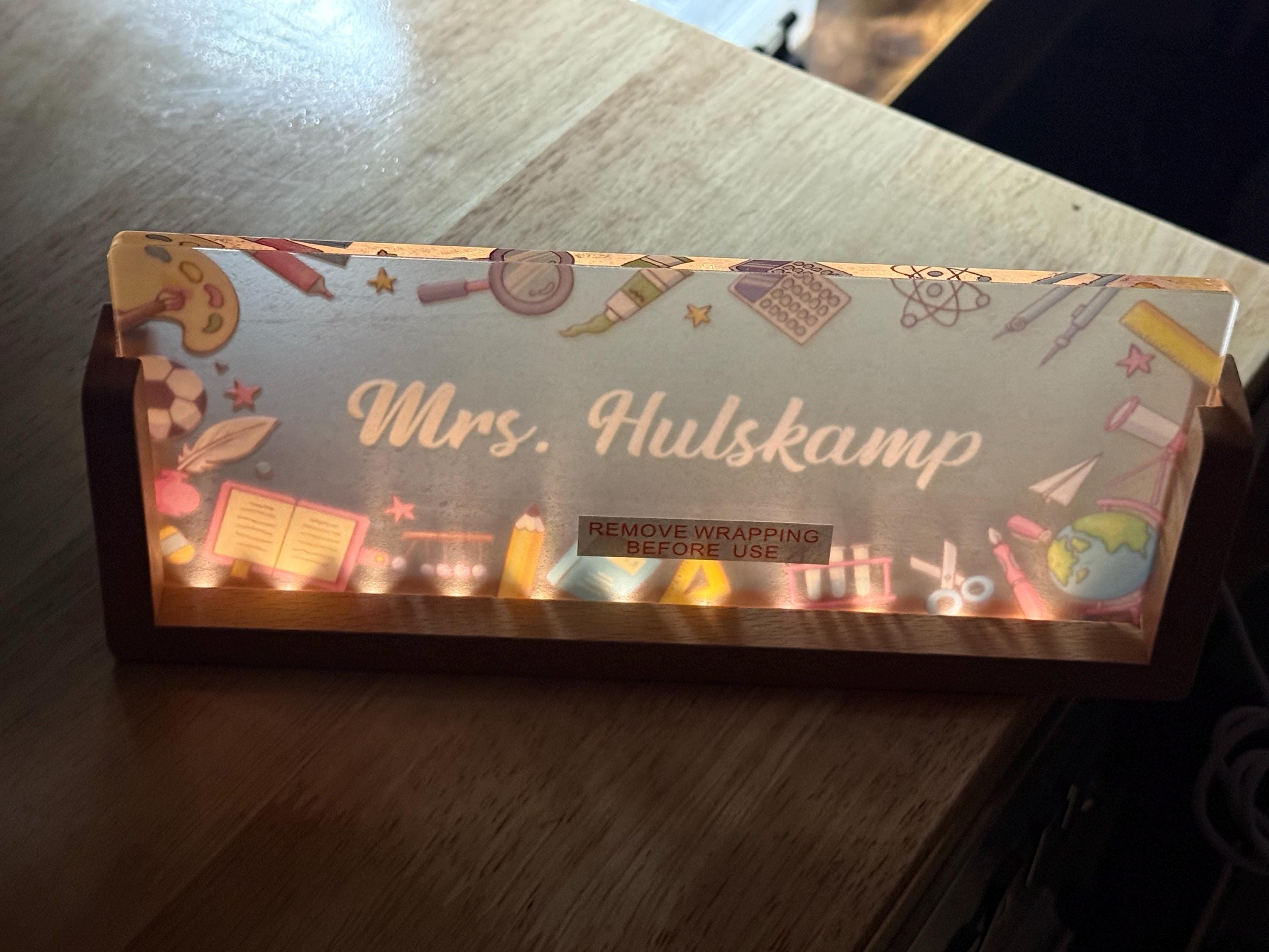 Personalized Name Desk Plate for Teacher | Custom Name Sign for Desk | Lighted Acrylic Nameplate | Teacher Appreciation Gift | Office Decor