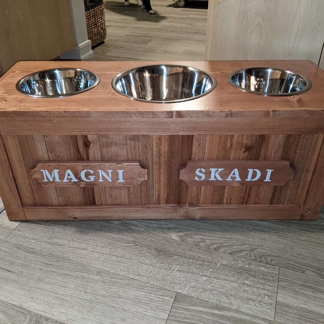 Dog Bowl Stand With Storage Perfect for Two Large Dogs. Rustic 
