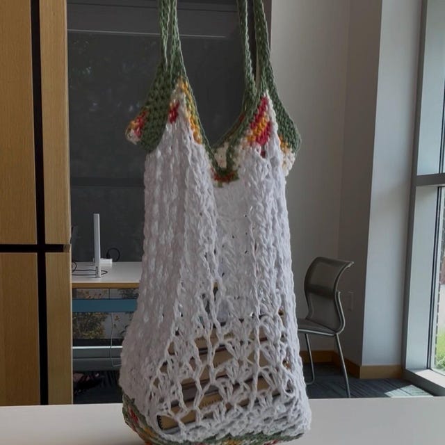 A customer's finished Willow Mesh Market Bag Crochet Pattern + Video Tutorial