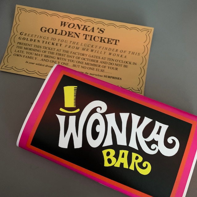 7 Ounce sized willy wonka chocolate bar wrapper and golden ticket (no  chocolate)