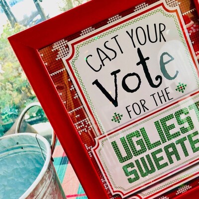 Ugly Christmas Sweater Party Voting Sign and Ballots, Vote for the ...