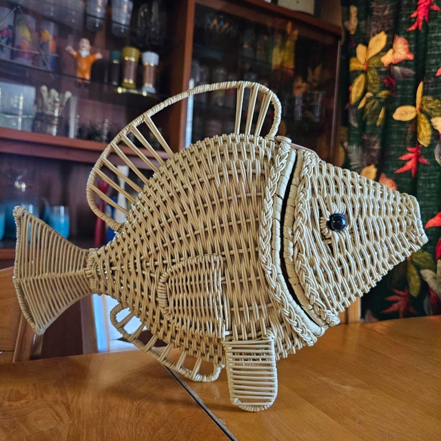 MR DARCY Wicker Fish Purse Handmade Vintage 1950s Style Retro Gift