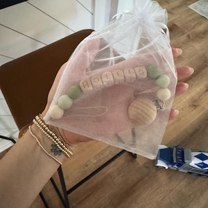 Personalized Pacifier Clip and Rattle set|Custom Baby shower Gift|Pastel Babygirl Binky Holder|Wooden Babyboy Dummy Chain|Newborn Gift