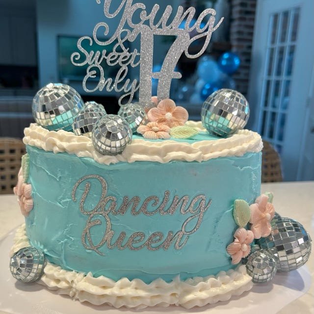 Decorazione per torta con glitter, 17° compleanno, 17° anniversario