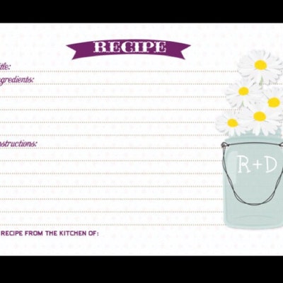 Printable Recipe Card Design With Mason Jar You Choose Flower ...