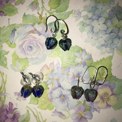 Blue Green Flower Glass Beads, Artisan Lampwork Floral Beads, 10mm ...
