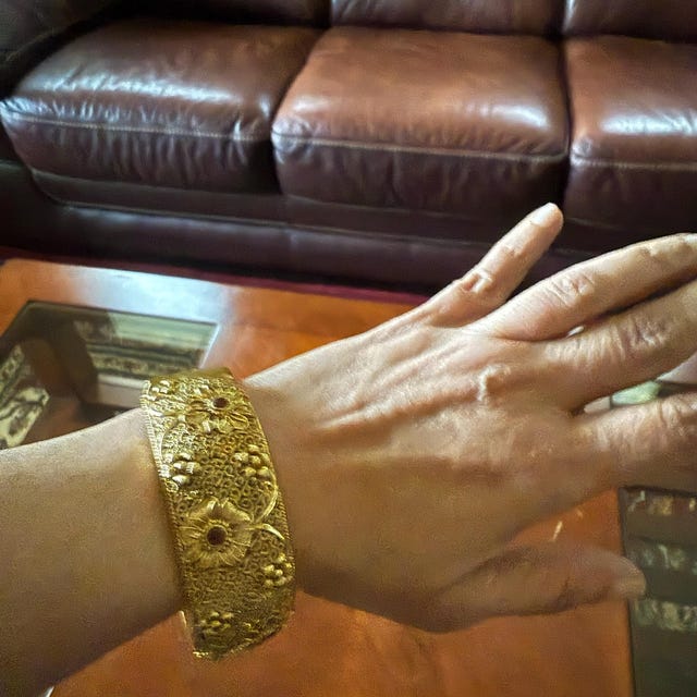 Antique Gold Floral Bangles: Indian Temple Jewelry, Openable Kada