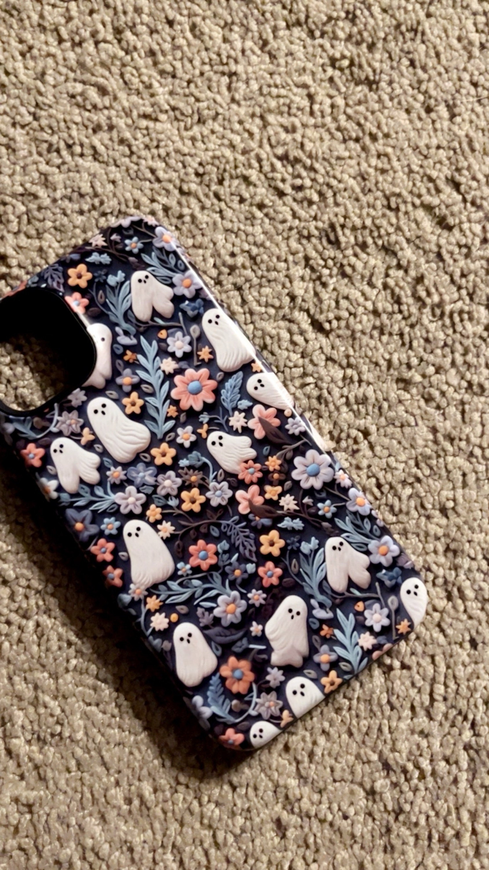 Ethereal Clay Effect Ghosts and Flowers Phone Case | Spooky Ghosts Floral Phone Case | Cute Halloween | MagSafe | iPhone | Pixel | Samsung