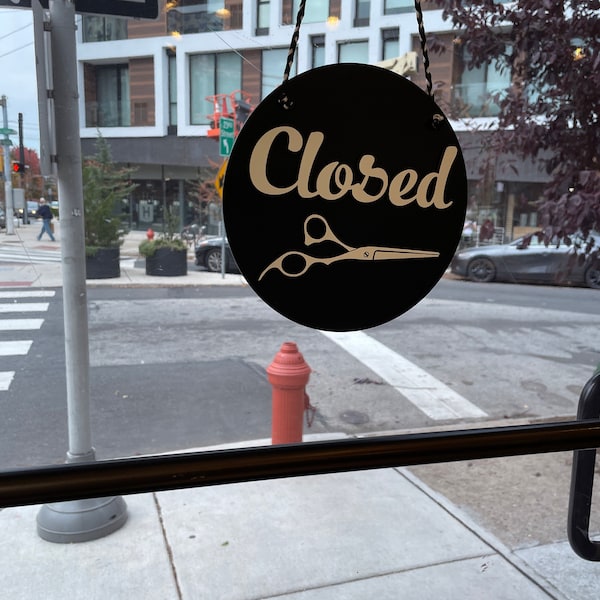 Hair Salon Open Closed Sign With Scissors Business Sign Barbershop Sign ...