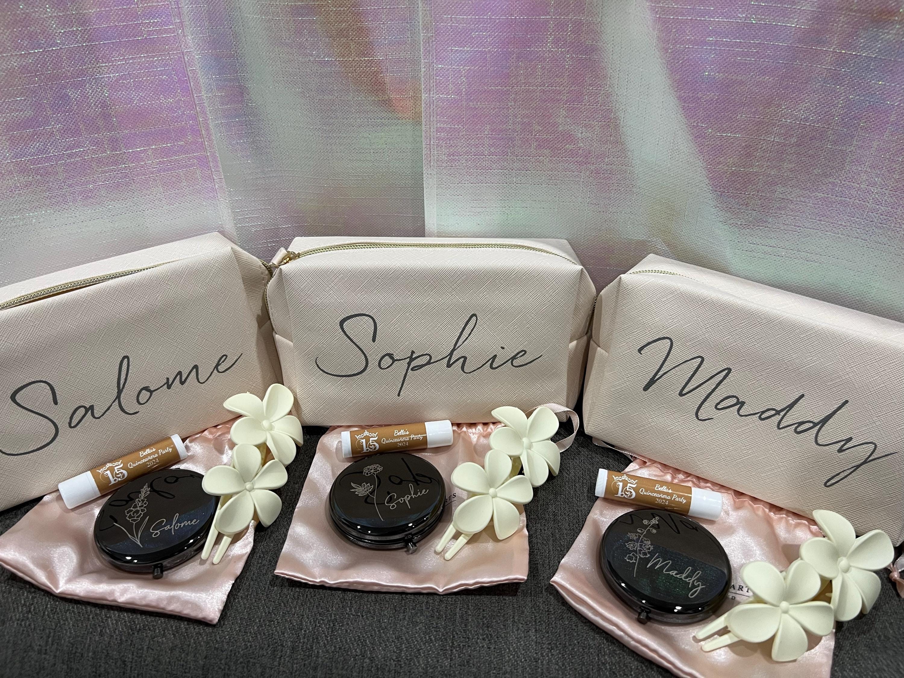 Custom Name Cosmetic Bag-Personalized Monogram Makeup Bag-Leather Toiletry Bag-Birth Month Bridesmaid Bag-Bridal Party Gifts-Bridesmaid Gift