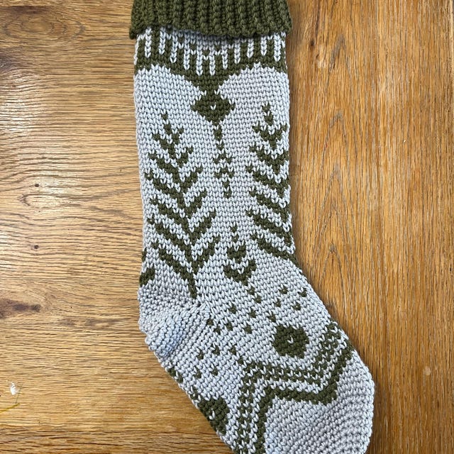 A customer's finished White Spruce Stocking Crochet Pattern