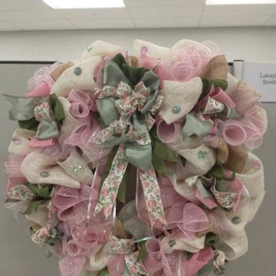 1.5 Blush Peonies Faux Linen Ribbon, Wired Ribbon, Spring Ribbon ...