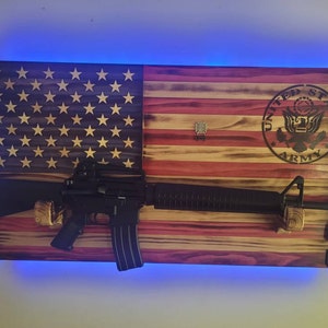 Rustic American Flag Gun Rack. Compound Bow Rack With Military Logo ...