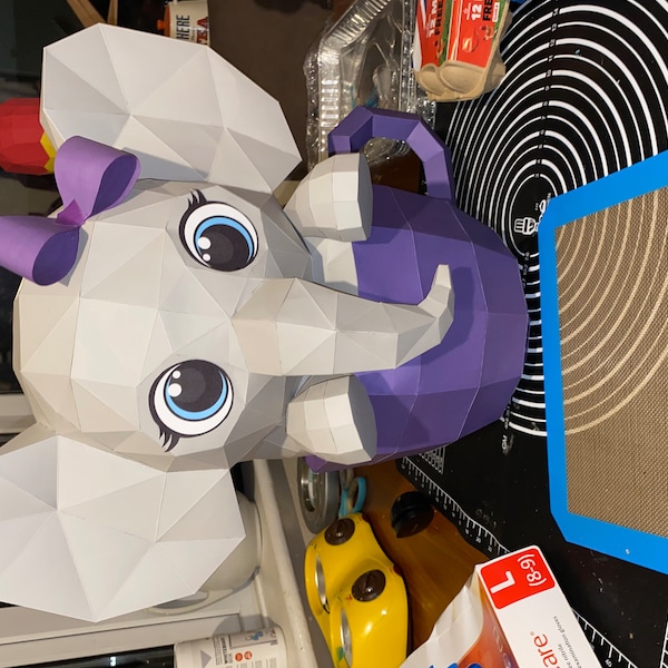 Cute Elephant in Cup 3d Paper Craft SVG and PDF, Low Poly Paper Craft ...