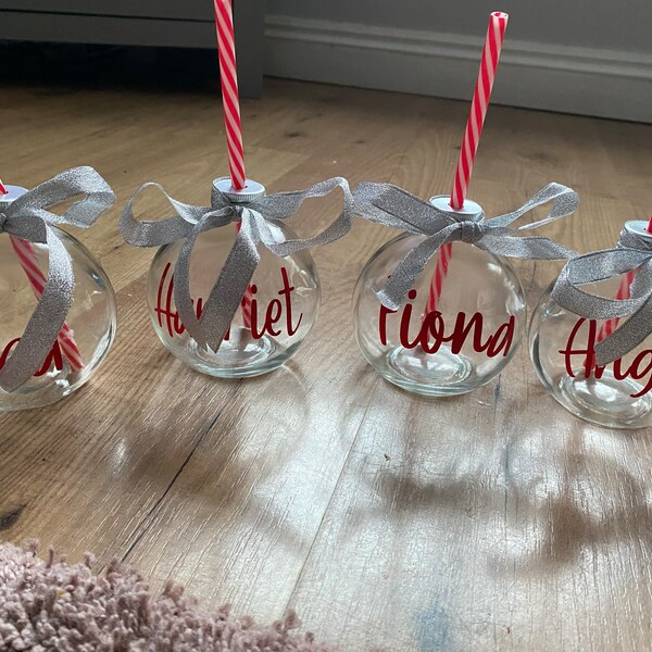 Personalised Christmas Drink Bauble With Ribbon, Bauble Drinking Glass ...