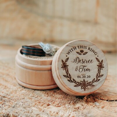 Ring Box Wood Round Ring Box Wedding Ring Boxes for Ceremony Rustic ...