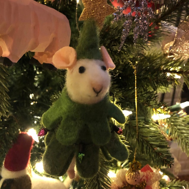Walbest Wool Felted Christmas Mouse Ornament, Felted Animal Mouse Christmas  Tree Decor, Needle Felted Christmas Mouse Desktop Mouse Doll Felt Gifts