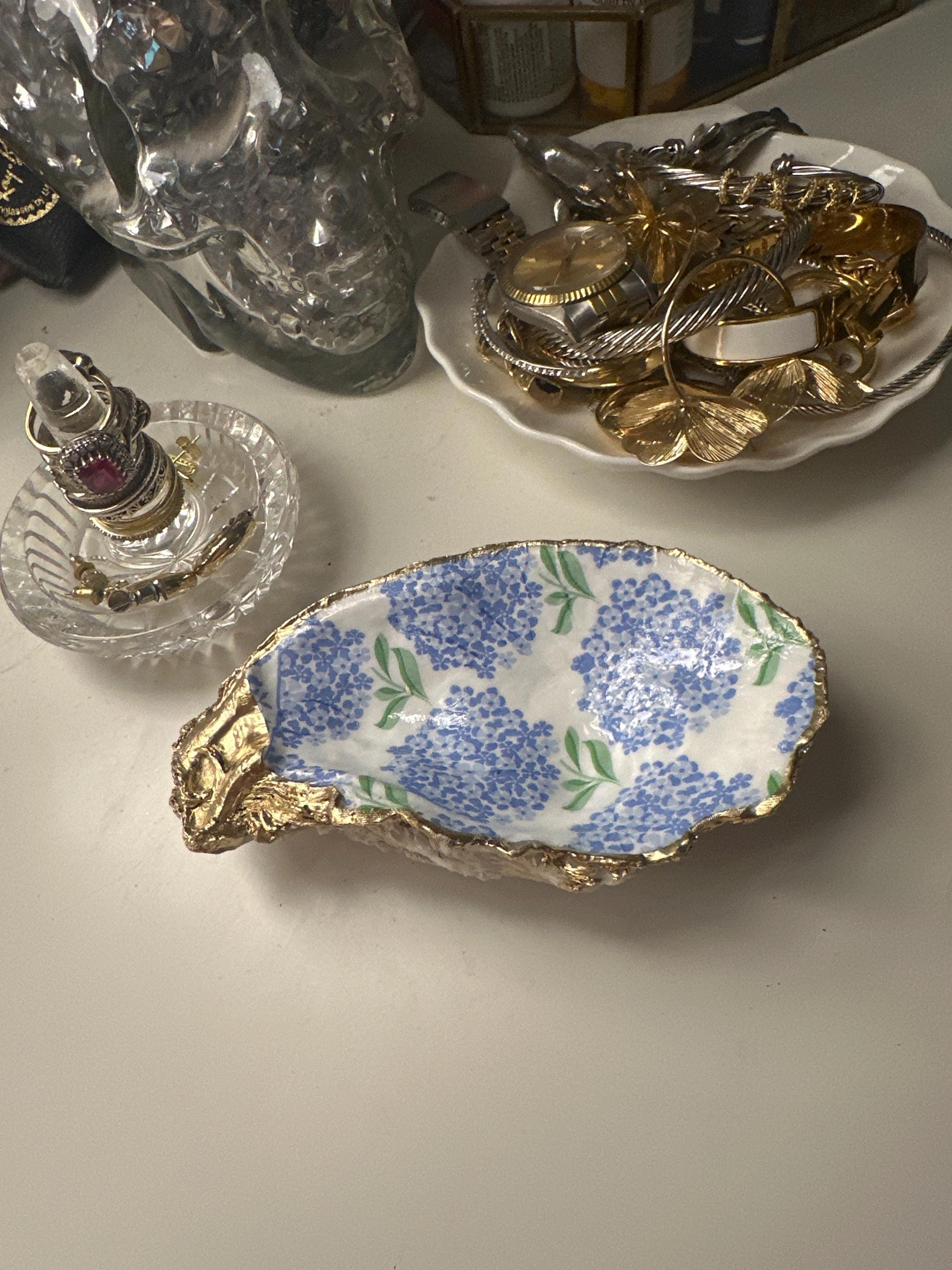 Nantucket Summer- Blue Hydrangea Oyster Shell Ring Dish, Trinket Dish, engagement gift, bridesmaid gift, proposal gifts, Something Blue,I Do