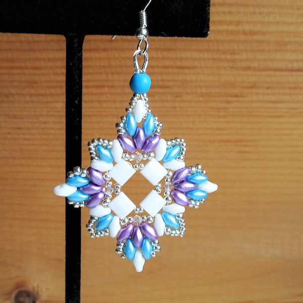 Pattern Earring Beaded Superduo Tutorial Daisy Etsy