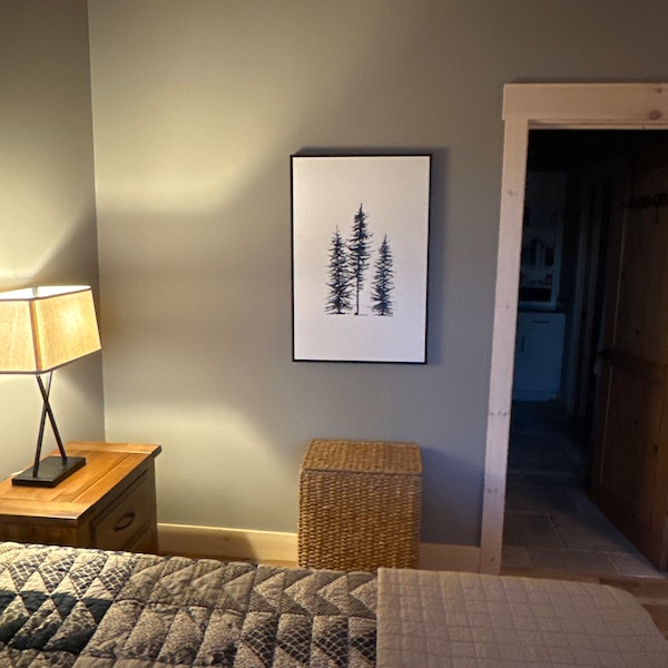 3 Piece Framed Canvas Wall Art Set, Black and White Pine Tree Prints ...