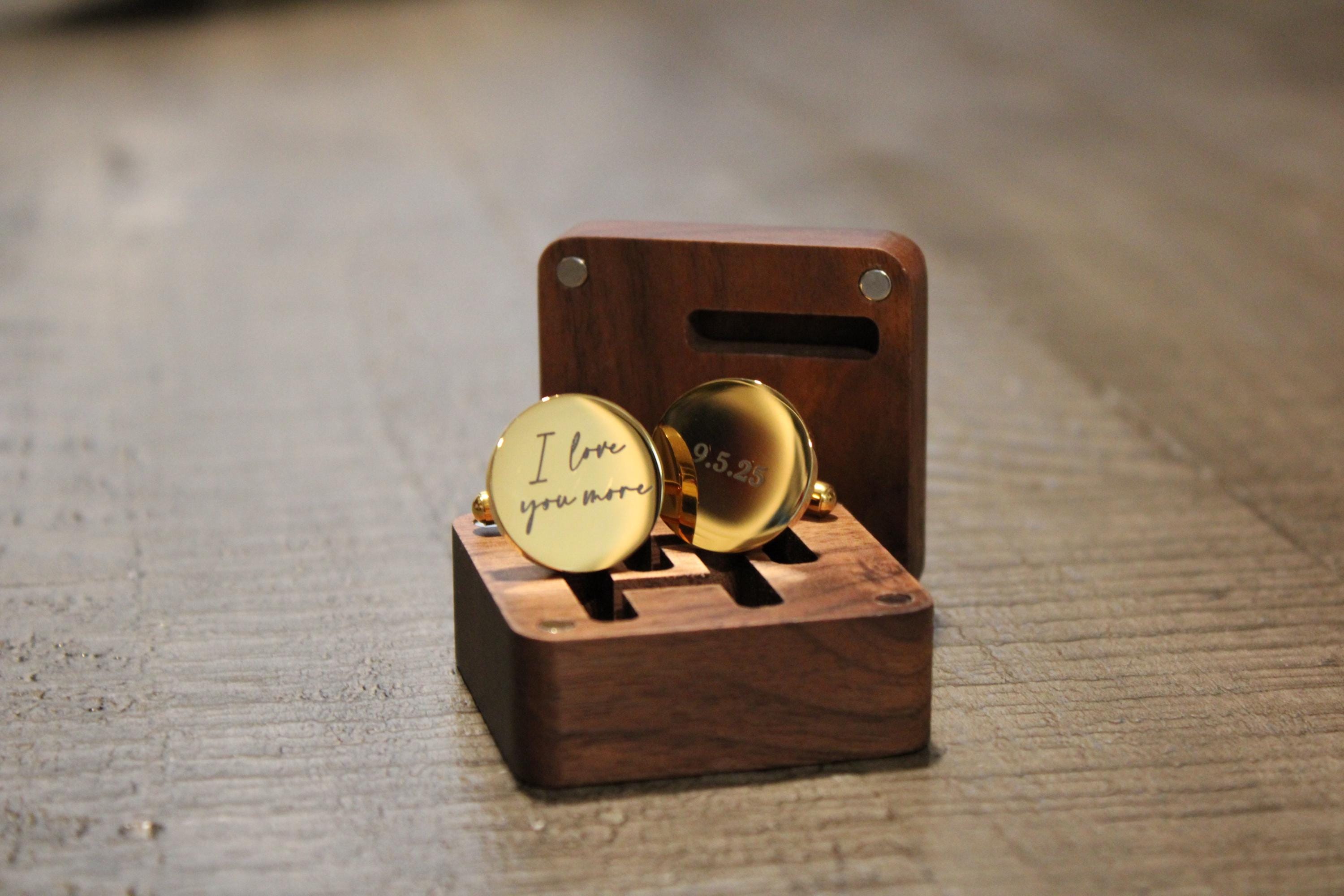 Custom Metal Cufflinks - Engraved Box Optional, Wedding Day Cuff links for Groom Dad Father of the Bride gift, Anniversary Gift for Husband