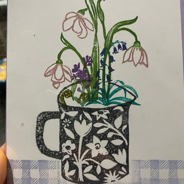 Flowers and Jug Rubber Stamps, Flower Rubber Stamp, Jug Stamp, Craft ...