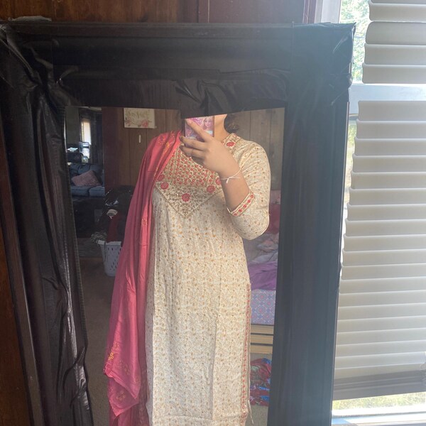 Indian Cotton Kurta Dress For Women - Bollywood Designer Ethnic Tunic, 52" Length, 3/4 Sleeves, Handmade Kurti - View #7