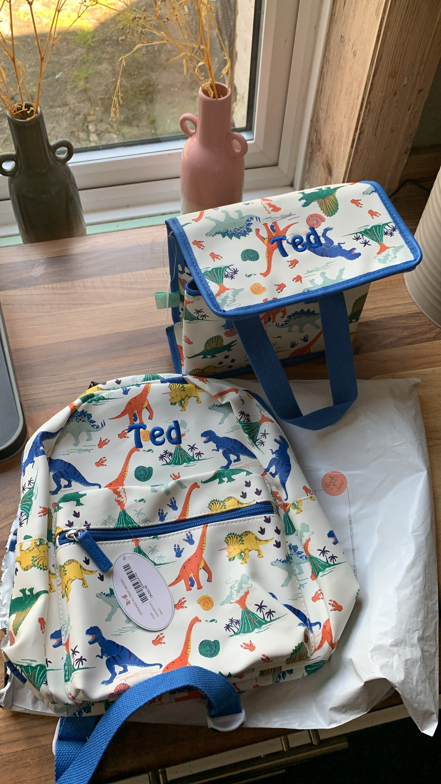 Quick Delivery Personalised Colourful Dinosaur Backpack Lunch Bag Set Dinosaur Gift Nursery Bag Back To School Girls Backpack Personalized