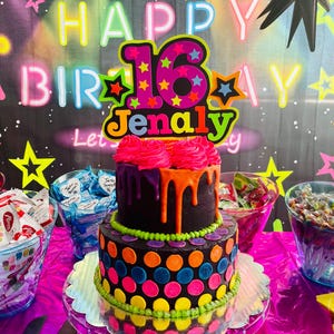 Glow Party Cake Topper, Neon Birthday Cake Topper, Personalized Cake ...