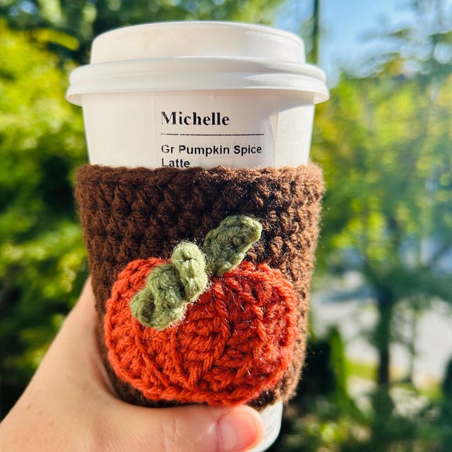 CROCHET PATTERN to Make a Pumpkin Cup Cozy With Spiral Stem for