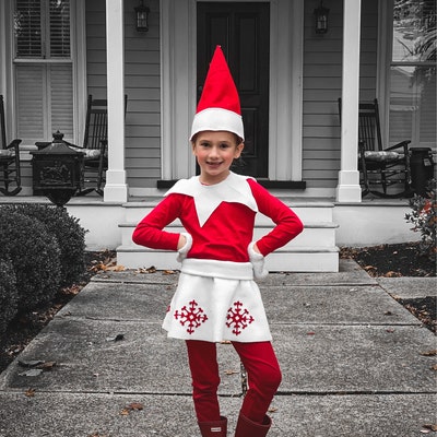 Classic Elf Skirt Kids Christmas Outfit Halloween Costume Red Elf ...