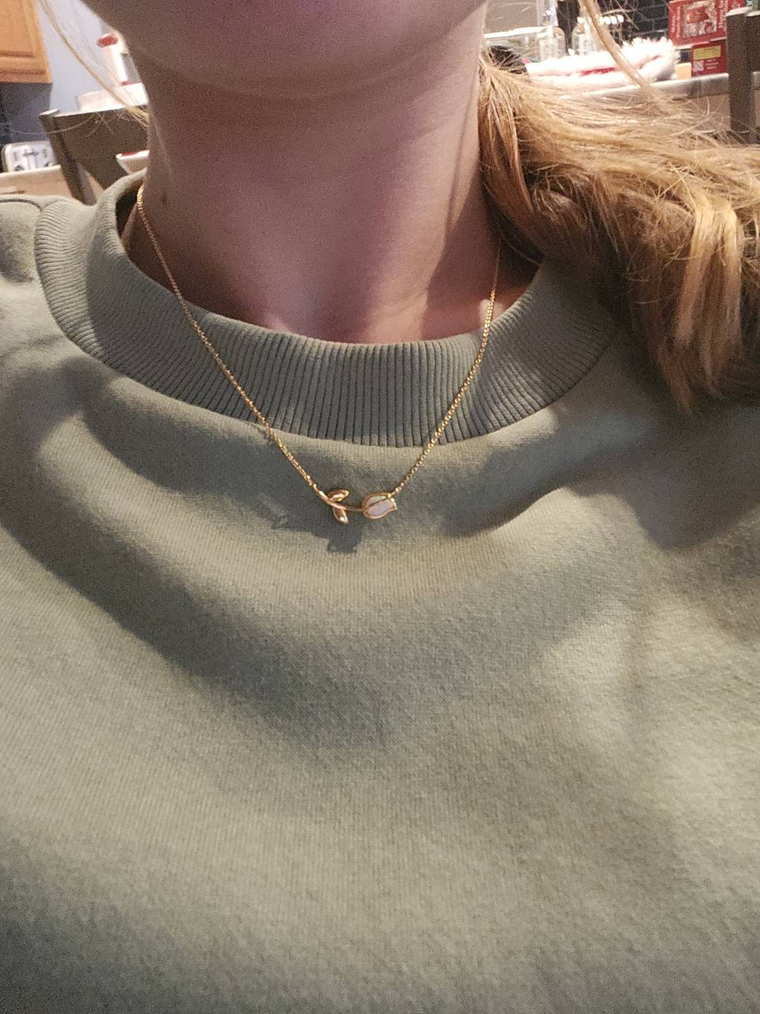 Dainty Encased Opal Tulip Wrap Necklace, Aesthetic, Simple, Gold, Silver Elegant, Minimal Jewelry, bridesmaid, Delicate, Layering Her Gift